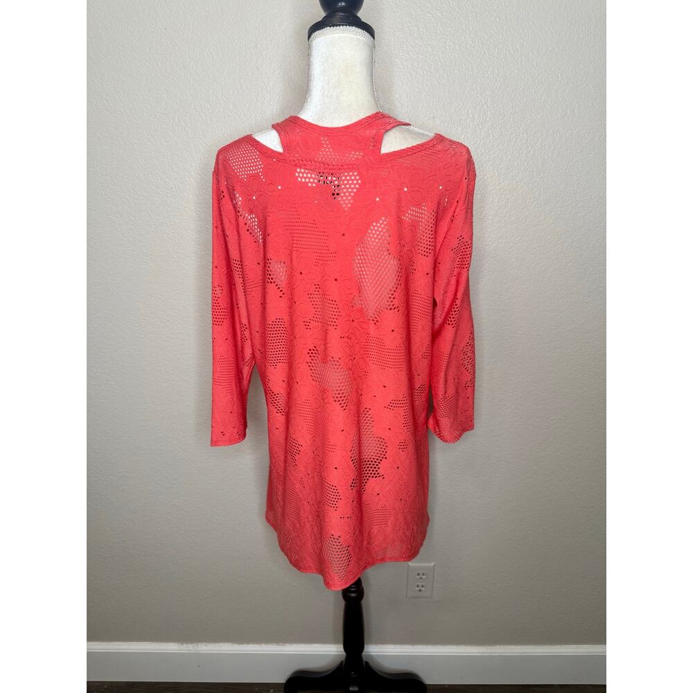 CLARA SUN WOO Women's XL Eyelet Cold Shoulder Tunic Top Orange Cover Up USA - Picture 3 of 11
